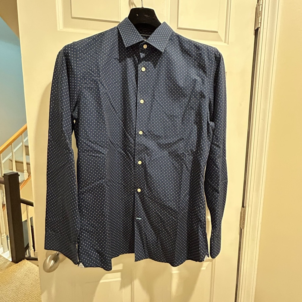 Banana Republic Navy Polka Dot Button Down Shirt
